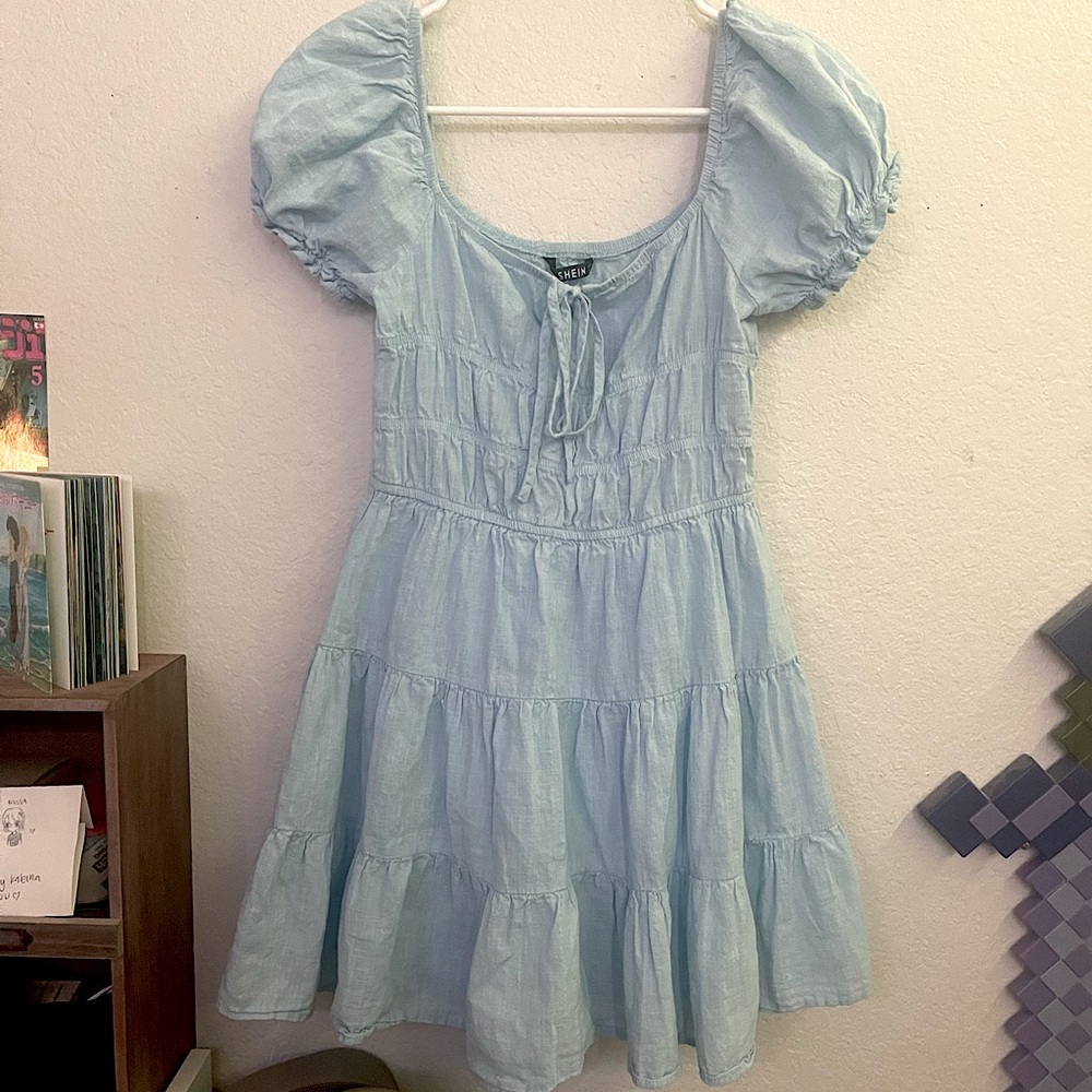 Shein Tie Front Ruched Bust Tiered Dress
